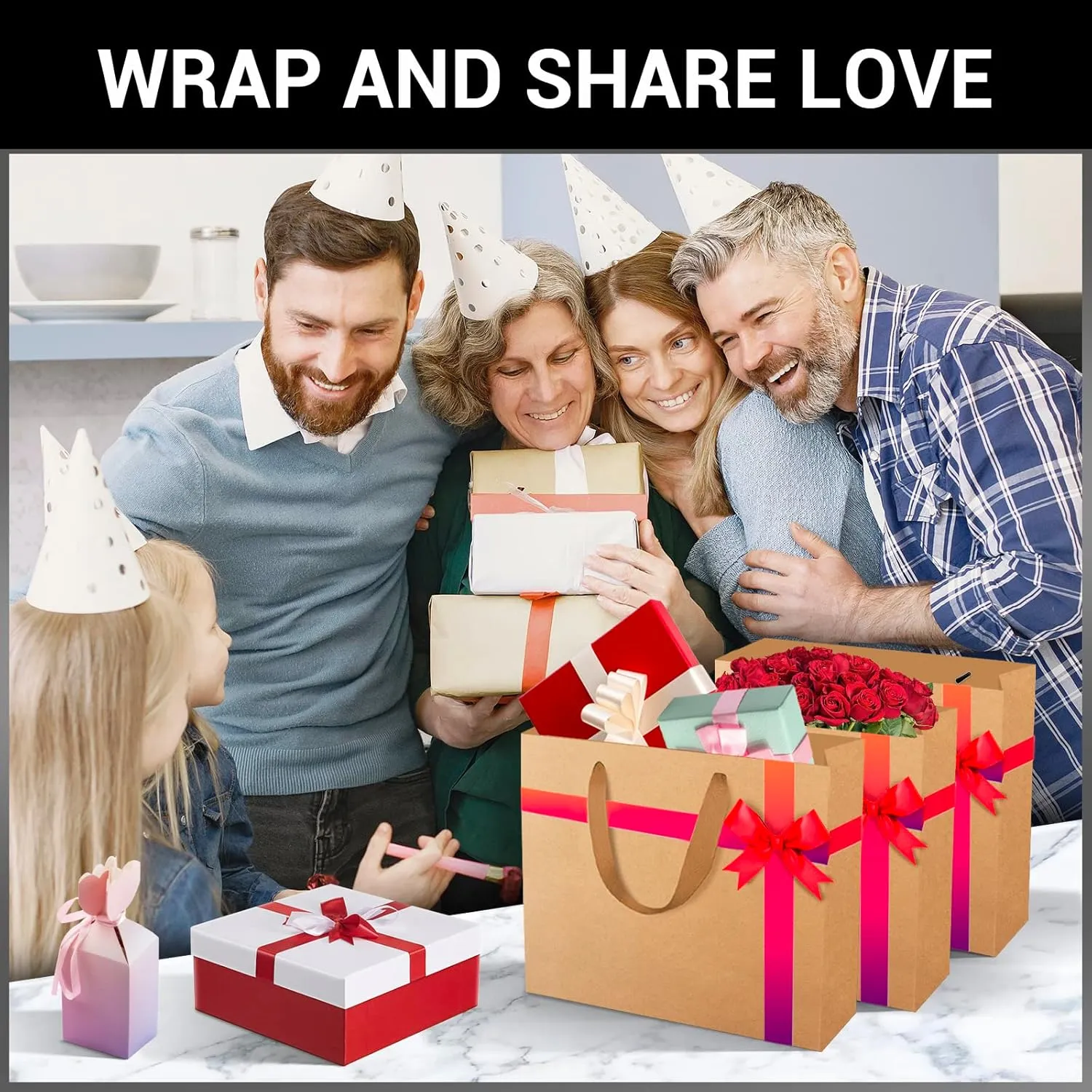 EUSOAR Gift Wrap Bags with Handles, 20 Pack 10.6x3.1x8.3 inches Small Kraft Paper Bags in Bulk, Heavy Duty Totes for Wedding, Grocery, Boutique, Retail, Business, Party Favors Birthdays