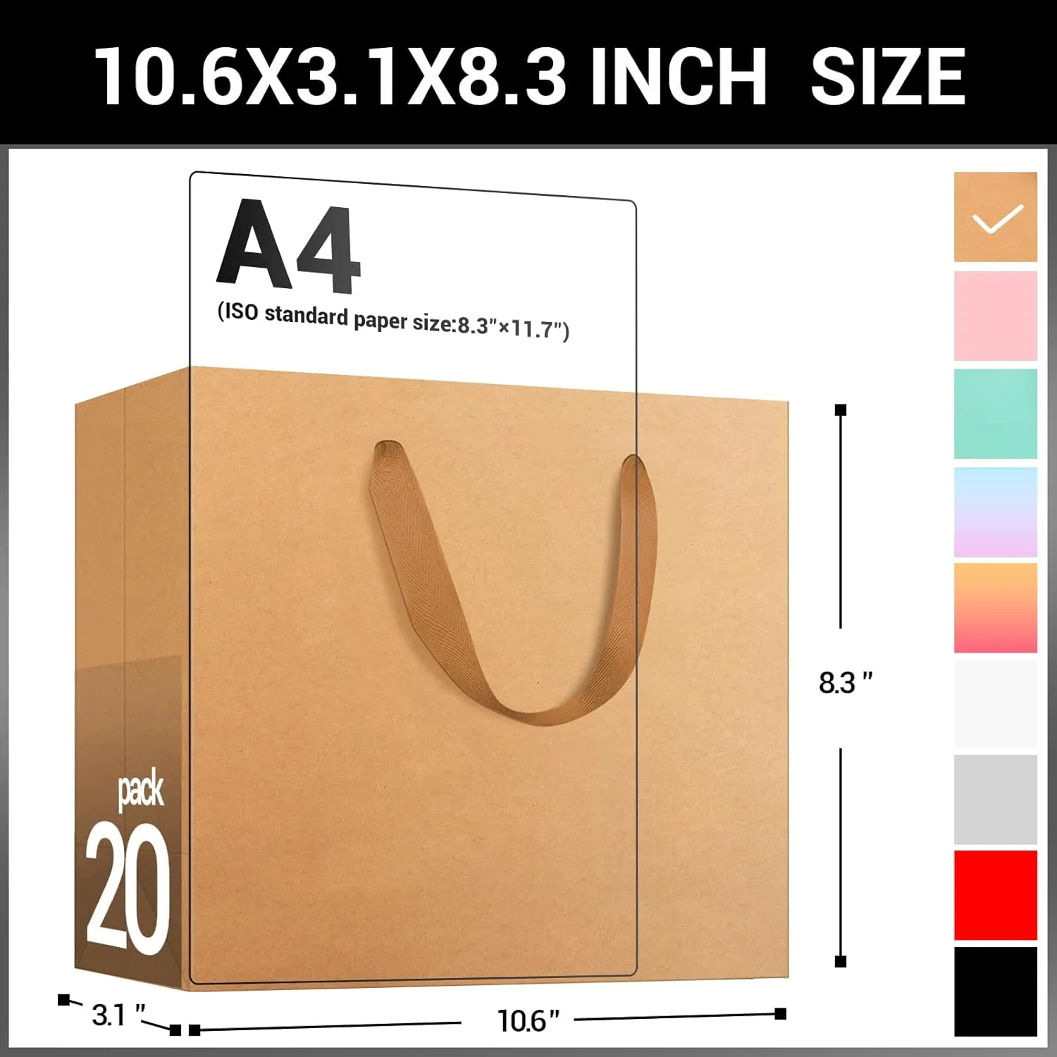 EUSOAR Gift Wrap Bags with Handles, 20 Pack 10.6x3.1x8.3 inches Small Kraft Paper Bags in Bulk, Heavy Duty Totes for Wedding, Grocery, Boutique, Retail, Business, Party Favors Birthdays