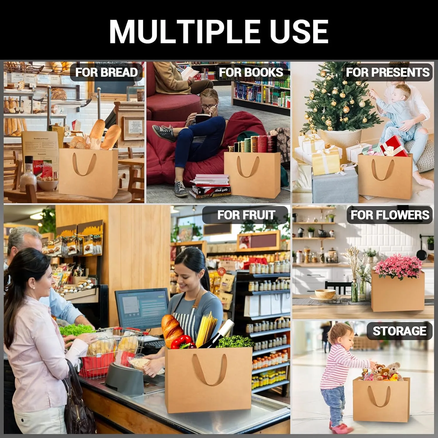 EUSOAR Gift Wrap Bags with Handles, 20 Pack 10.6x3.1x8.3 inches Small Kraft Paper Bags in Bulk, Heavy Duty Totes for Wedding, Grocery, Boutique, Retail, Business, Party Favors Birthdays