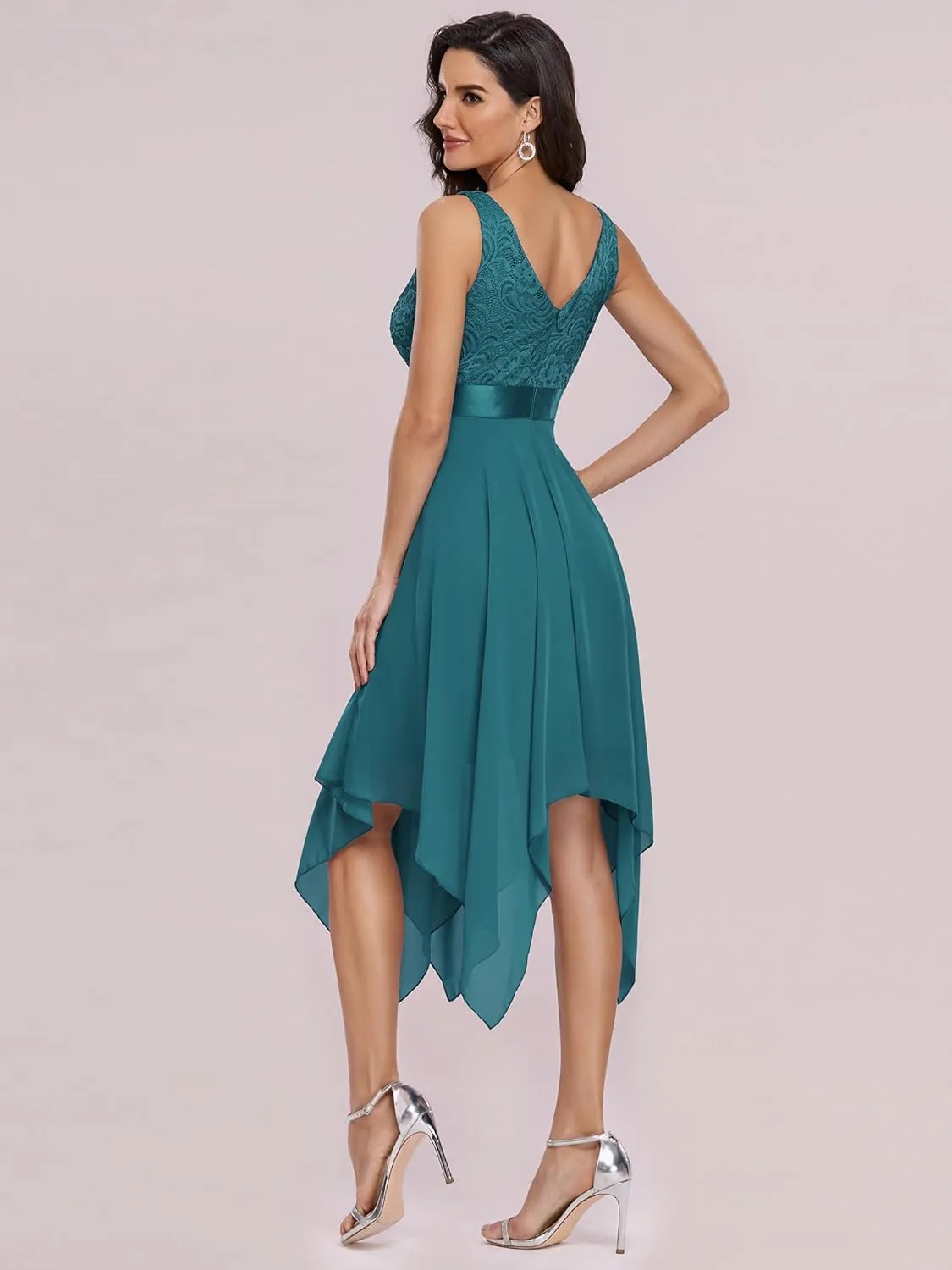 Ever-Pretty Women's Vintage V Neck Irregular Hem Lace A Line Chiffon Cocktail Dresses 00207
