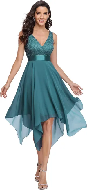 Ever-Pretty Women's Vintage V Neck Irregular Hem Lace A Line Chiffon Cocktail Dresses 00207