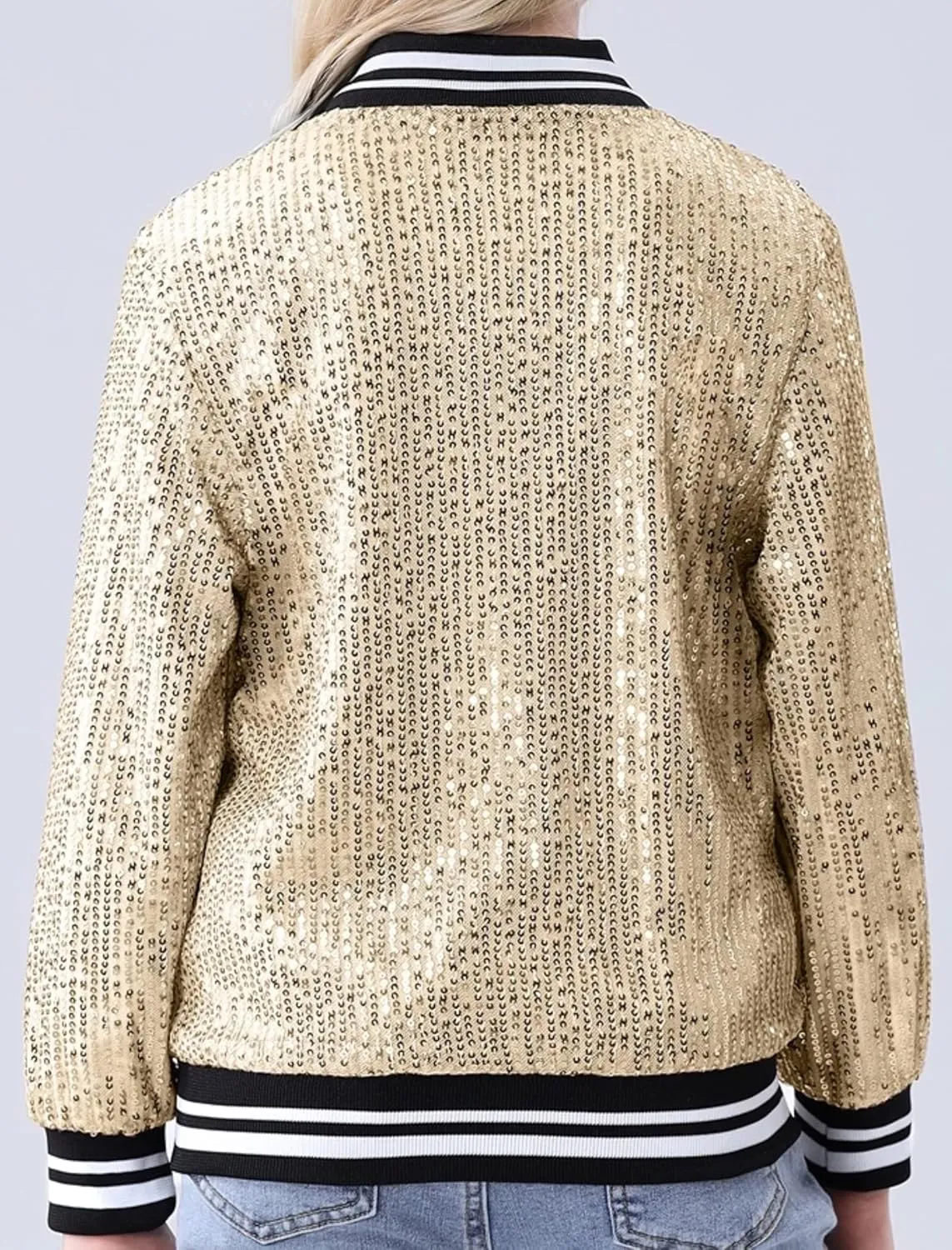 EXARUS Girls Sparkle Sequin Jacket with Pockets Glitter Lightweight Zipper Long Sleeve Bomber Jackets for Kid 6-12Y