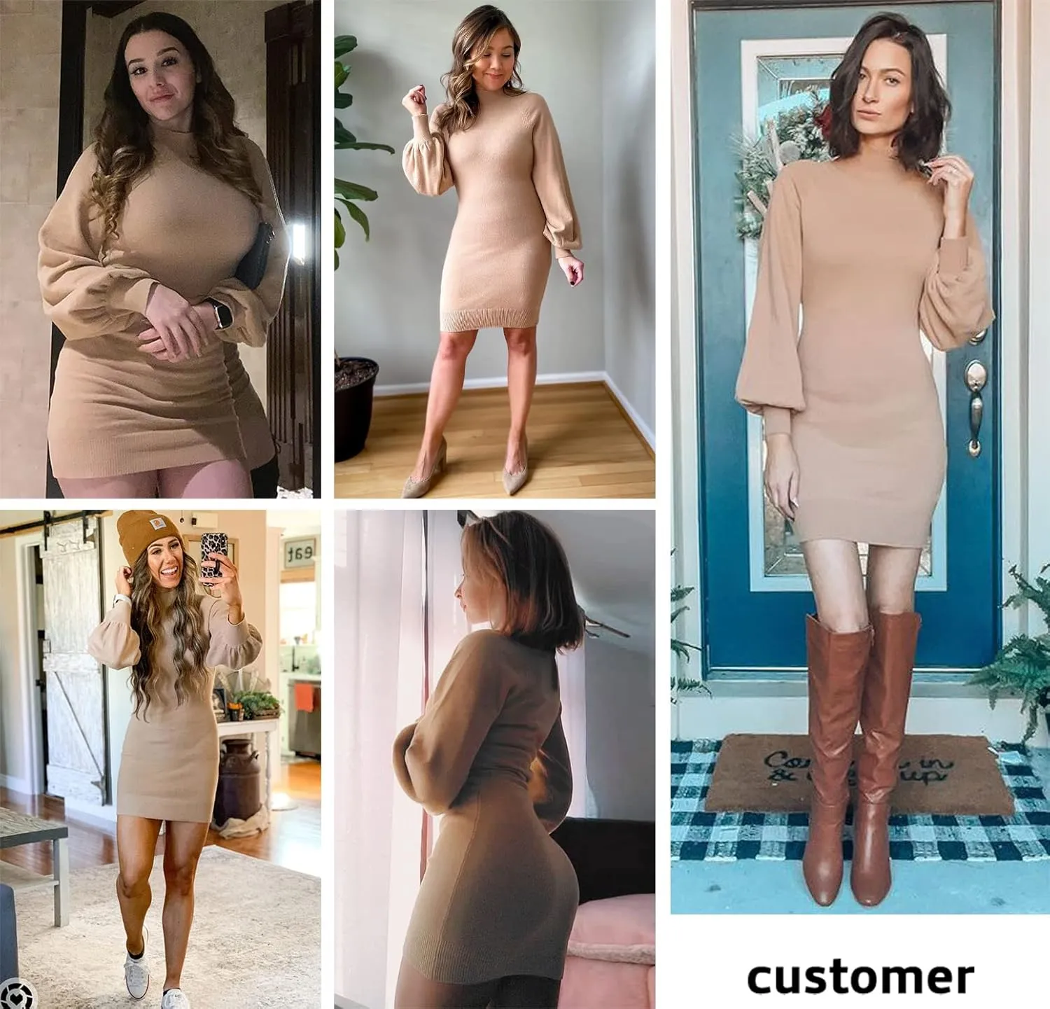 EXLURA Women's 2025 Mock Neck Ribbed Long Sleeve Bodycon Pullover Cute Mini Sweater Dress