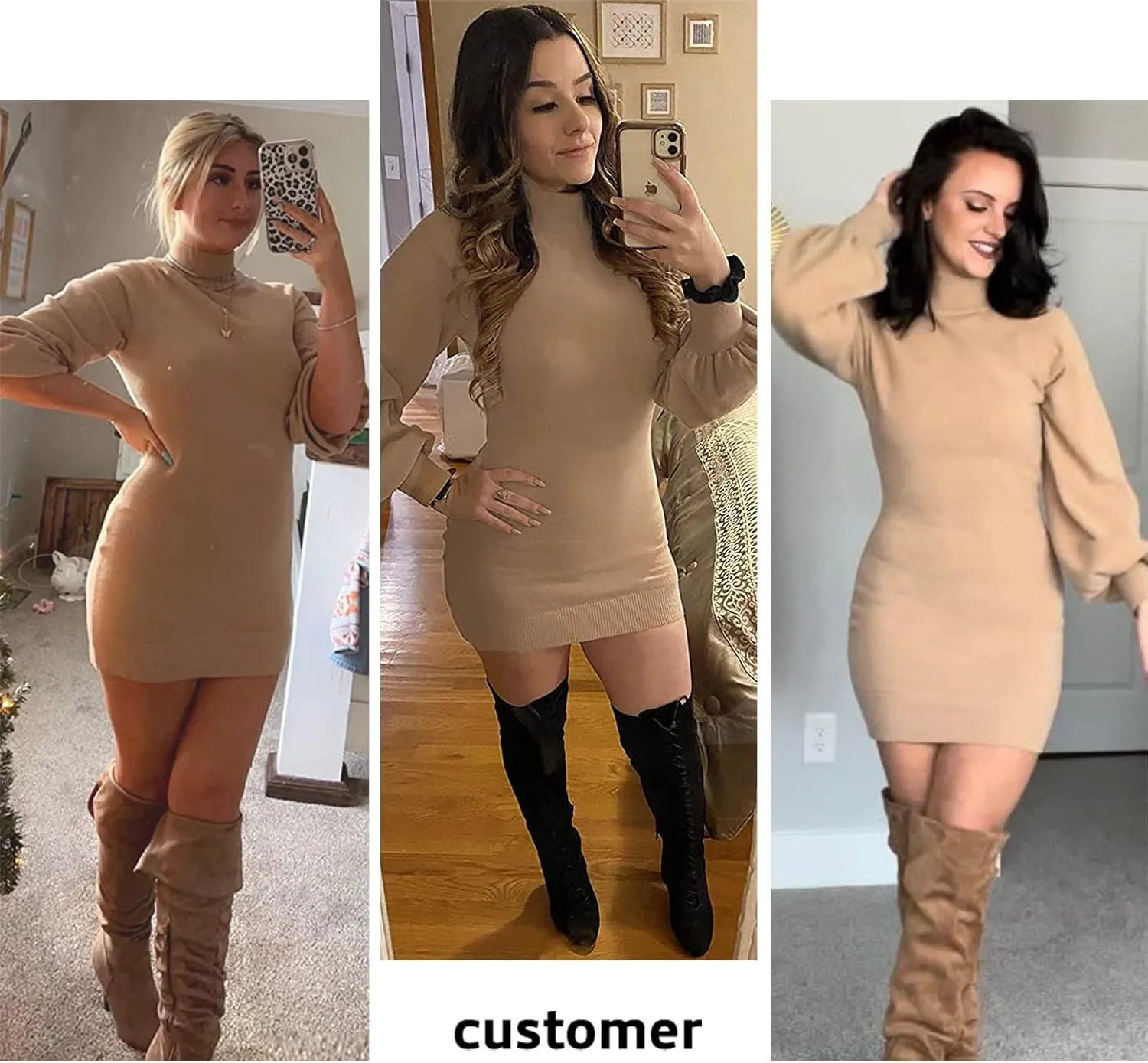 EXLURA Women's 2025 Mock Neck Ribbed Long Sleeve Bodycon Pullover Cute Mini Sweater Dress