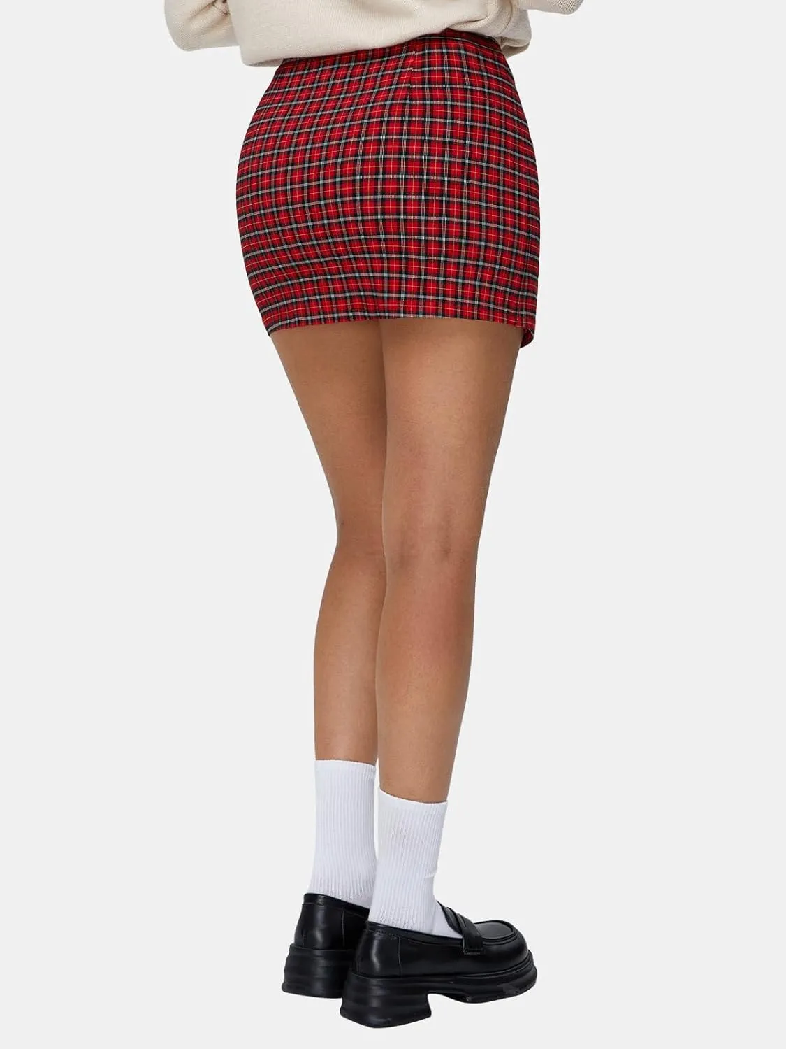 EXLURA Womens Button Bodycon Mini Skirt Sexy Night Club High Waist Elastic Y2K Trendy Short Plaid Skirts