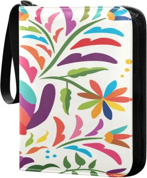 Exnundod Colorful Mexican Traditional Textile Embroidery Style From Tenango Hidalgo; M¨¦xico ¨C Floral Composi Trading Card Binder for Cards, Ethnic Card Album 4-Pockets for 400 Cards w