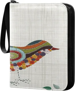 Exnundod Embroidery Bird Colorful Trading Card Binder for Cards, Vintage Folk Animal Card Album 4-Pockets for 400 Cards with Removable Sleeves PU Baseball Card Holder Football Sports Card Collection
