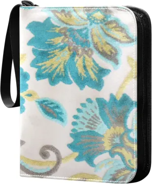 Exnundod Embroidery Colorful Retro Flowers Trading Card Binder for Cards, Card Album 4-Pockets for 400 Cards with Removable Sleeves PU Baseball Card Holder Football Sports Card Collection