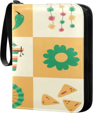 Exnundod Embroidery Mexican Geometric Trading Card Binder for Cards, Colorful Folk Unique Card Album 4-Pockets for 400 Cards with Removable Sleeves PU Baseball Card Holder Football Sports Card Collec