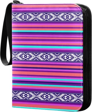 Exnundod Embroidery Stripes Trading Card Binder for Cards, Fancy Colorful Ethnic Card Album 4-Pockets for 400 Cards with Removable Sleeves PU Baseball Card Holder Football Sports Card Collection