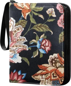 Exnundod Retro Colorful Floral Trading Card Binder for Cards, Embroidery Card Album 4-Pockets for 400 Cards with Removable Sleeves PU Baseball Card Holder Football Sports Card Collection