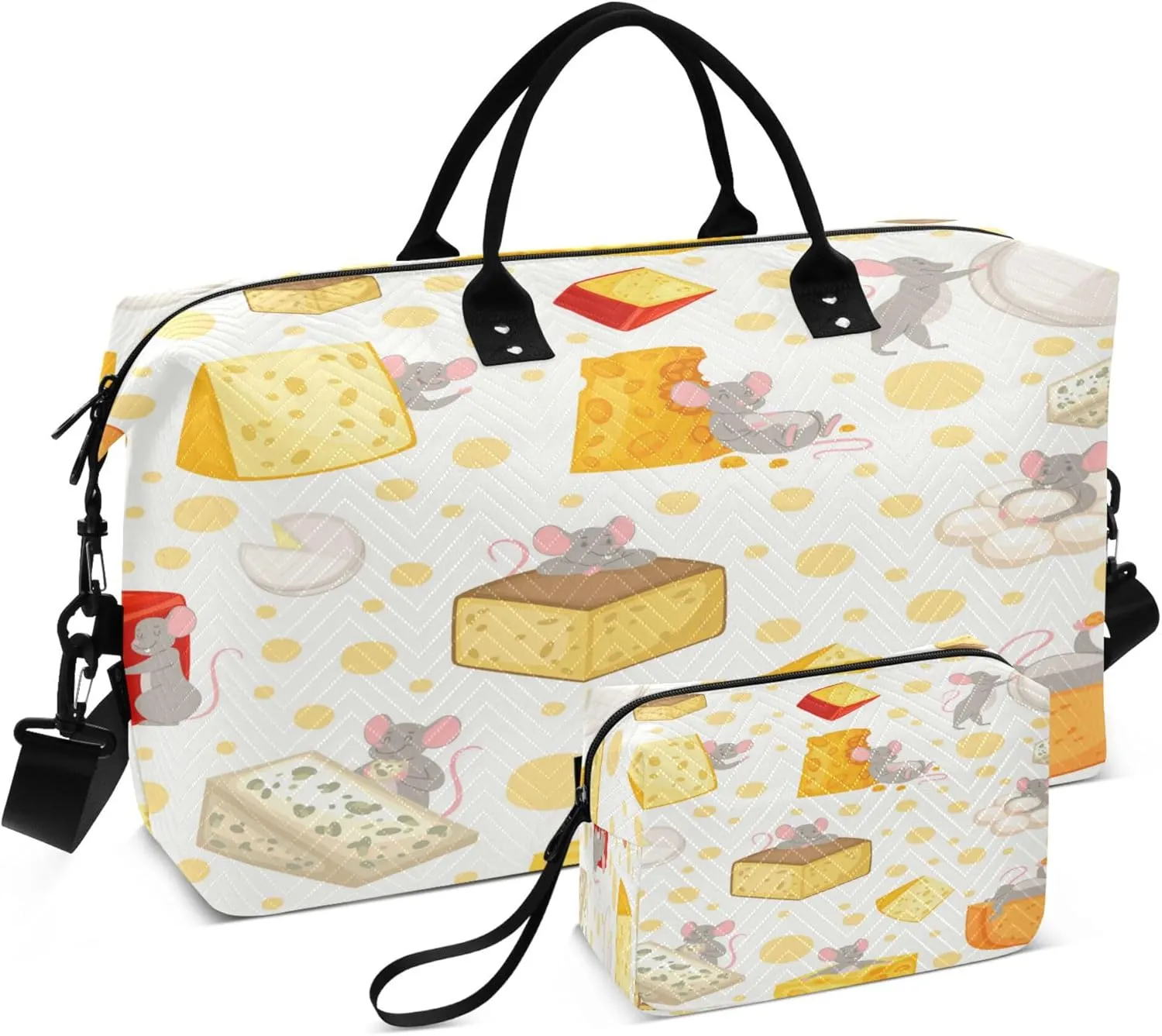 Exnundod Sliced Cheese and Mice Travel Duffel Bags for Women Sports Gym Bag Weekender Carry On Tote Overnight Luggage Duffle Bags