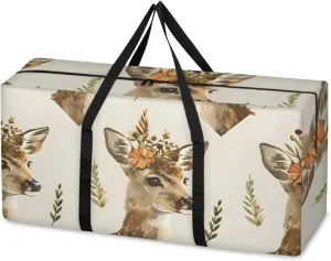 Extra Large Moving Bags Deer Floral Print Storage Bags with Handles and Zippers Large Packing Bags for Space Saving Storage Totes Moving Supplies