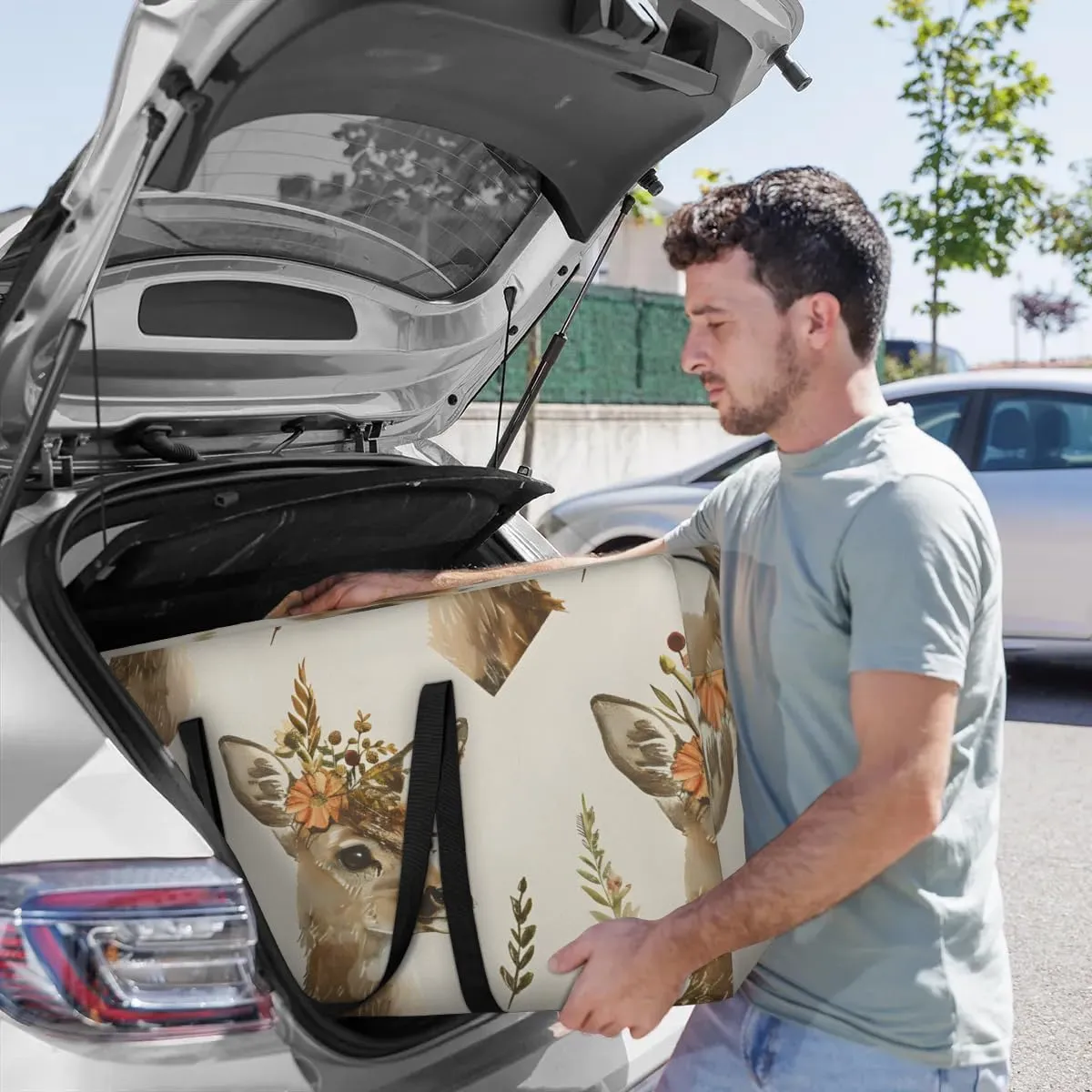 Extra Large Moving Bags Deer Floral Print Storage Bags with Handles and Zippers Large Packing Bags for Space Saving Storage Totes Moving Supplies