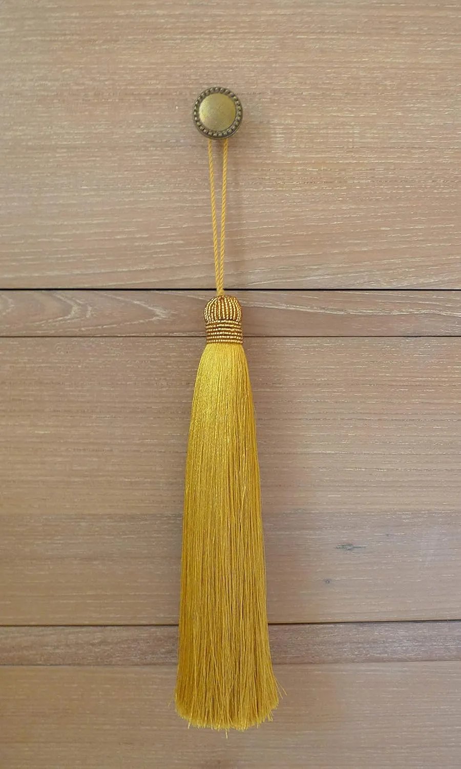 Extra Long Silky 10 Inch Tassel with Beaded Head and Hanging Loop for Home Furniture, Interior Décor, Craft Accessory, DIY (Gold)