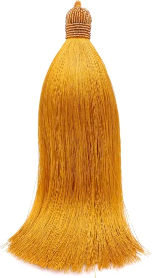 Extra Long Silky 10 Inch Tassel with Beaded Head and Hanging Loop for Home Furniture, Interior Décor, Craft Accessory, DIY (Gold)