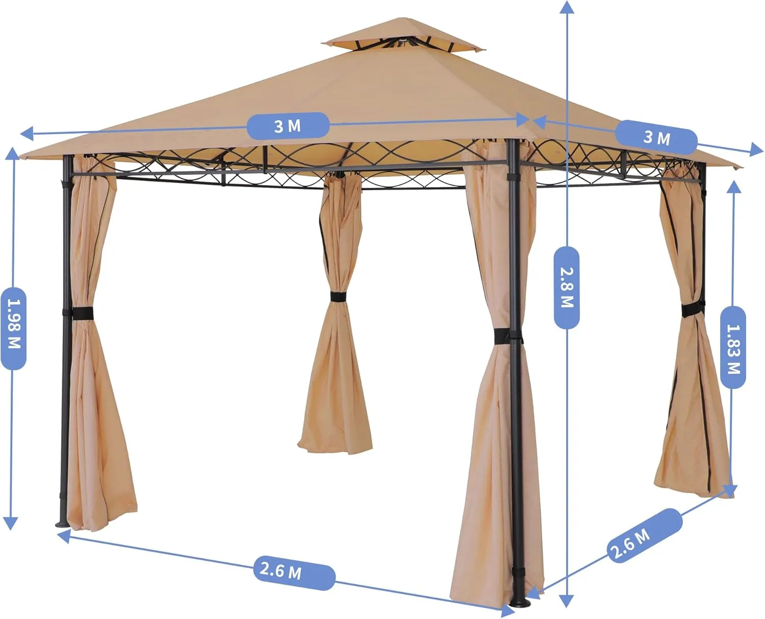 FAB BASED 10'x13' Gazebo for Patios, Double Vent Outdoor Canopy with Curtains & Sand Bag, Outside Patio Tent with Wavy Lines Decorative for Backyard (Khaki)