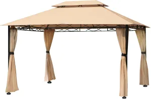 FAB BASED 10'x13' Gazebo for Patios, Double Vent Outdoor Canopy with Curtains & Sand Bag, Outside Patio Tent with Wavy Lines Decorative for Backyard (Khaki)