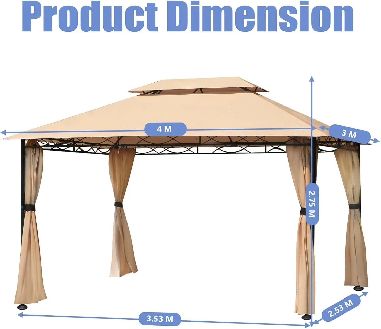 FAB BASED 10'x13' Gazebo for Patios, Double Vent Outdoor Canopy with Curtains & Sand Bag, Outside Patio Tent with Wavy Lines Decorative for Backyard (Khaki)