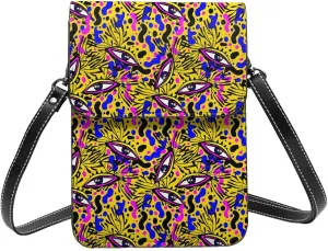 fashion eyes doodle psychedelic hippie colorful Crossbody Cell Phone Purse for Women Girls Leather Mini Cross Body Bags Small Shoulder Bags