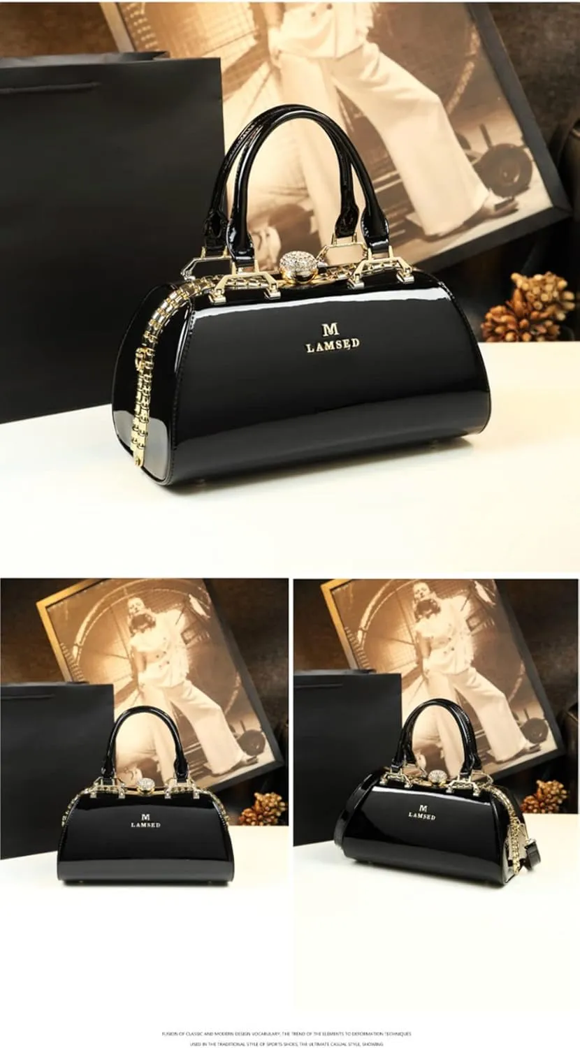 Fashion Leather Women's Top Handle Satchel Crossbody Handbags Crystal Evening Bag Purses Hard Shoulder Bags