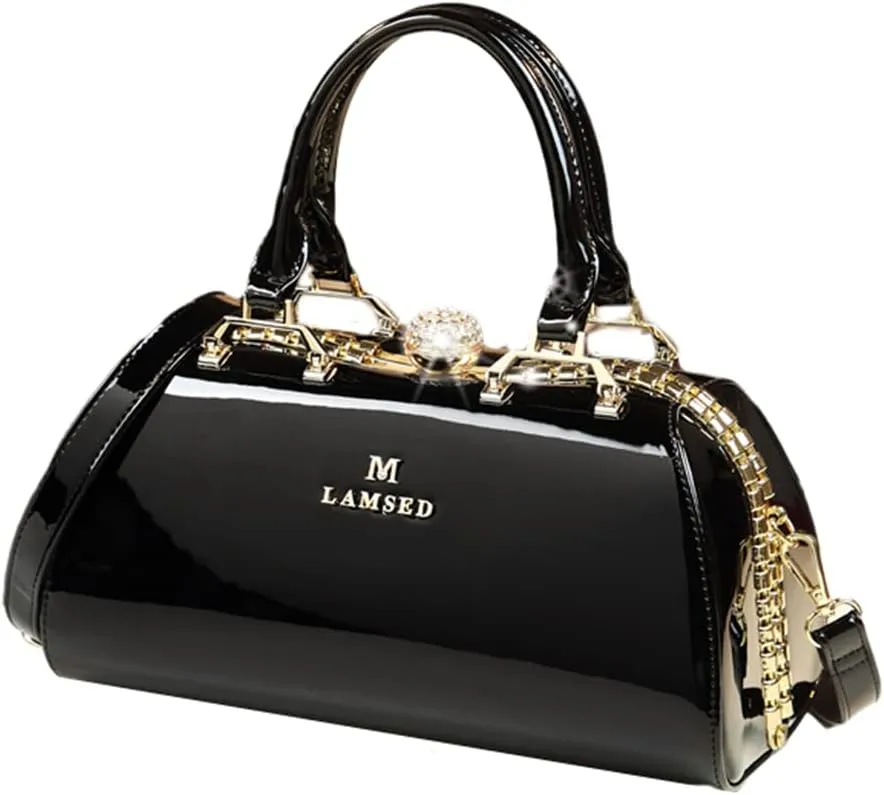 Fashion Leather Women's Top Handle Satchel Crossbody Handbags Crystal Evening Bag Purses Hard Shoulder Bags