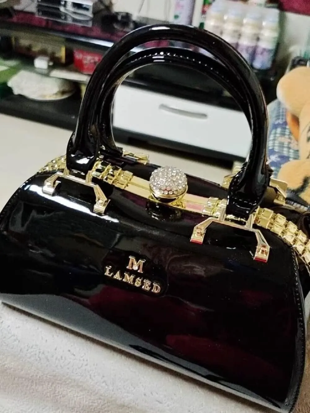 Fashion Leather Women's Top Handle Satchel Crossbody Handbags Crystal Evening Bag Purses Hard Shoulder Bags