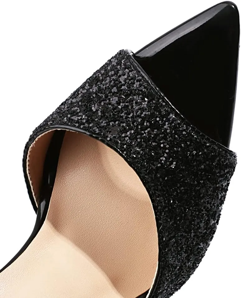 Fashion Rhinstone Stiletto High Heels Ankle Strap Sequined Cloth Sandals Pointed Toe Dress Sandals