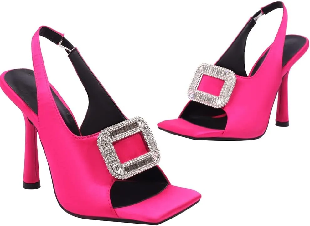 Fashion Rhinstone Stiletto High Heels Sequined Cloth Elastic Band Sandals Square Toe Dress Sandals