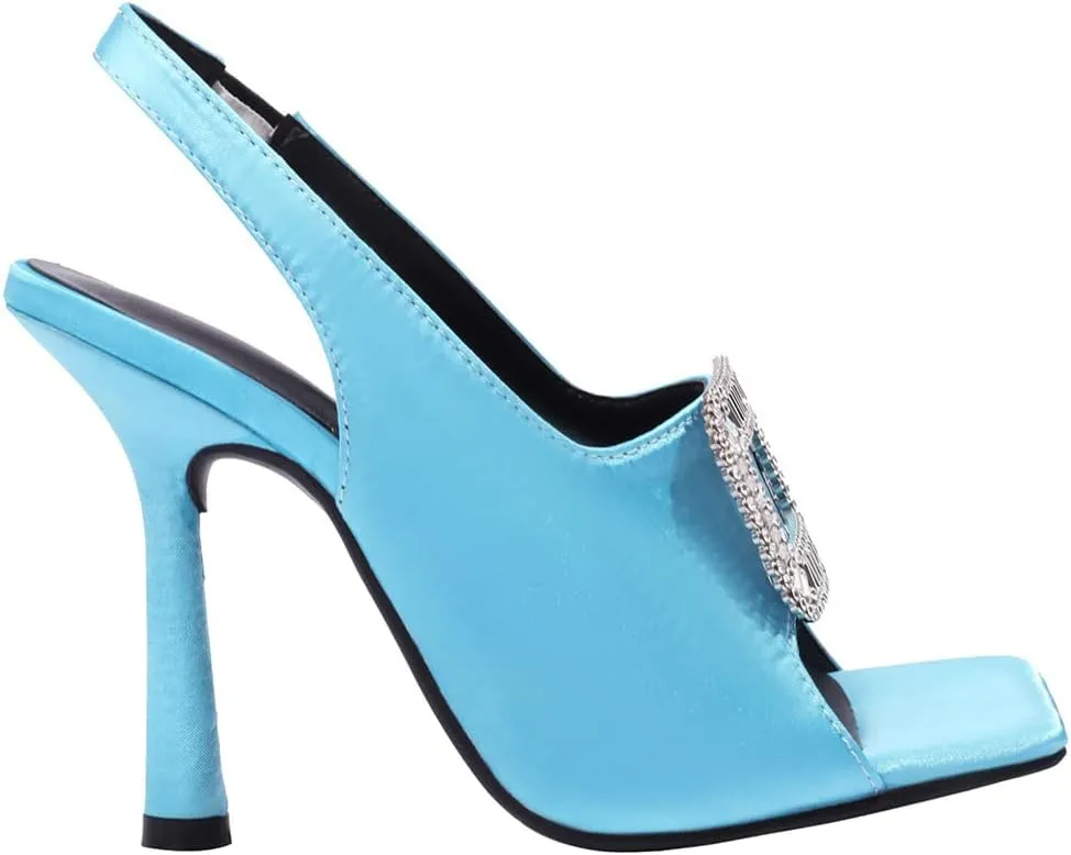 Fashion Rhinstone Stiletto High Heels Sequined Cloth Elastic Band Sandals Square Toe Dress Sandals