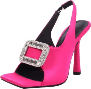 Fashion Rhinstone Stiletto High Heels Sequined Cloth Elastic Band Sandals Square Toe Dress Sandals