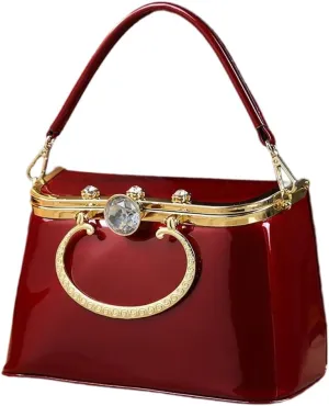 Fashion Women's Top Handle Satchel Handbags Leather Party Diamonds Evening Bag Purses Small Hard Square Box Shoulder Bags