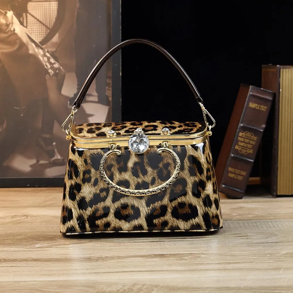 Fashion Women's Top Handle Satchel Handbags Leather Party Diamonds Evening Bag Purses Small Hard Square Box Shoulder Bags