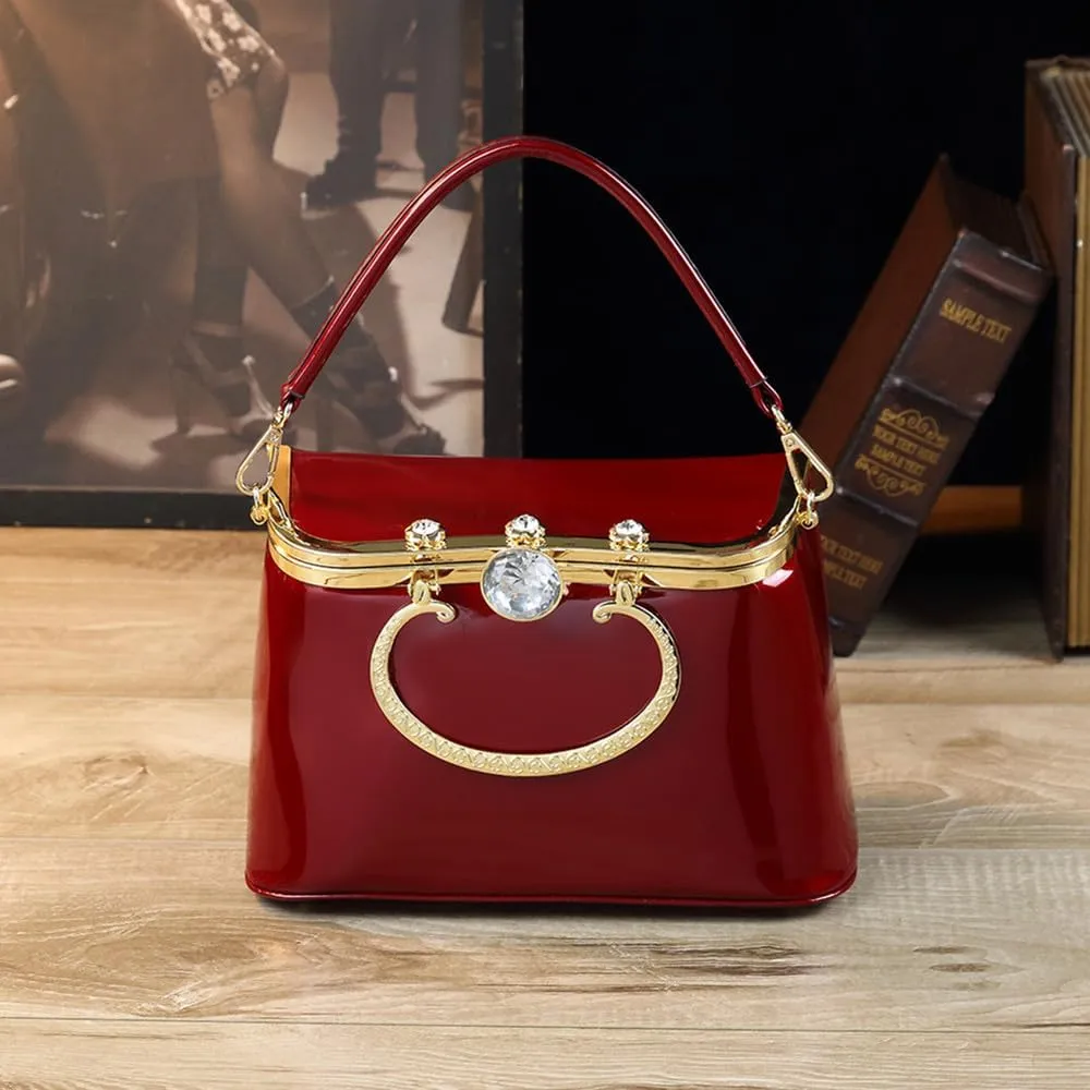 Fashion Women's Top Handle Satchel Handbags Leather Party Diamonds Evening Bag Purses Small Hard Square Box Shoulder Bags