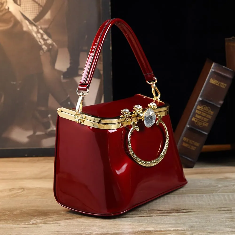 Fashion Women's Top Handle Satchel Handbags Leather Party Diamonds Evening Bag Purses Small Hard Square Box Shoulder Bags