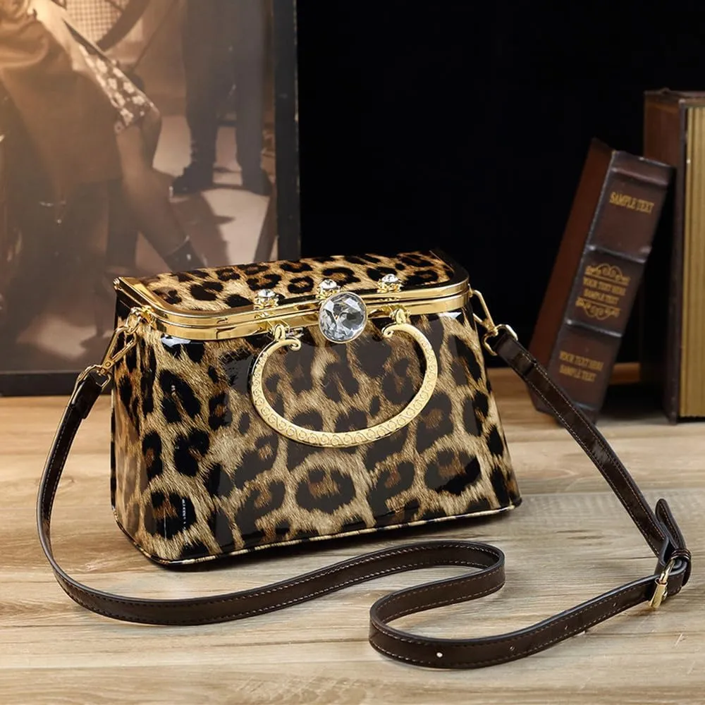 Fashion Women's Top Handle Satchel Handbags Leather Party Diamonds Evening Bag Purses Small Hard Square Box Shoulder Bags