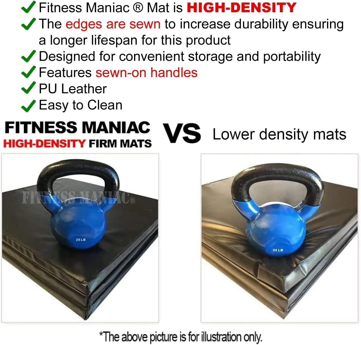 FITNESS MANIAC Black Folding Mat Panel Aerobics Exercise Tumbling Gym Easy Storage Gymnastics Mat Tri-Fold Mats Gym Pad Exercise Pading Ab Mats