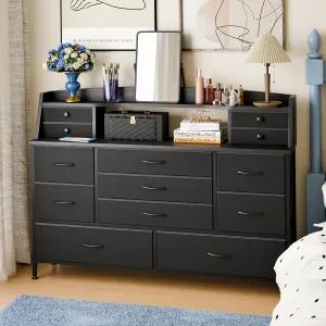 Fixwal Black Dresser for Bedroom with 13 Drawers, Nursery Dresser Fabric Chest of Drawers for Kids, Boys, Adults, Living Room, Closet, Entryway, Hallway (No LED Lights)