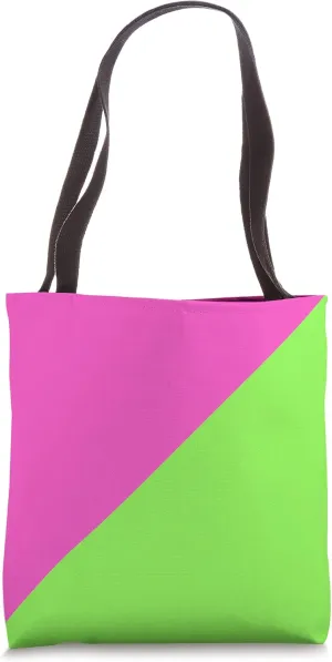Fluorescent Pink Green Neon Diagonal Bright 80s Geometric Tote Bag