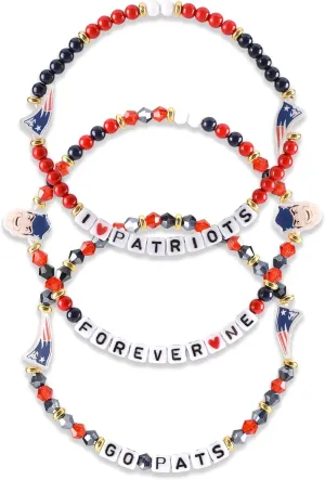 FOCO New England Patriots NFL 3 Pack Team Friendship Bracelet, Gems, One Size