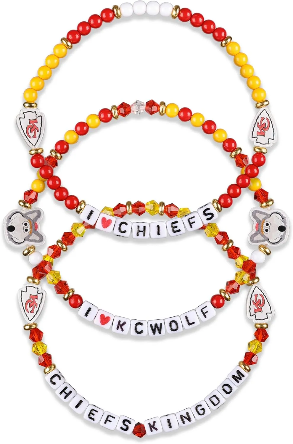 FOCO Unisex Adult NFL Team Logo Officially Licensed 3-Pack Beaded Friendship Bracelet, Gems