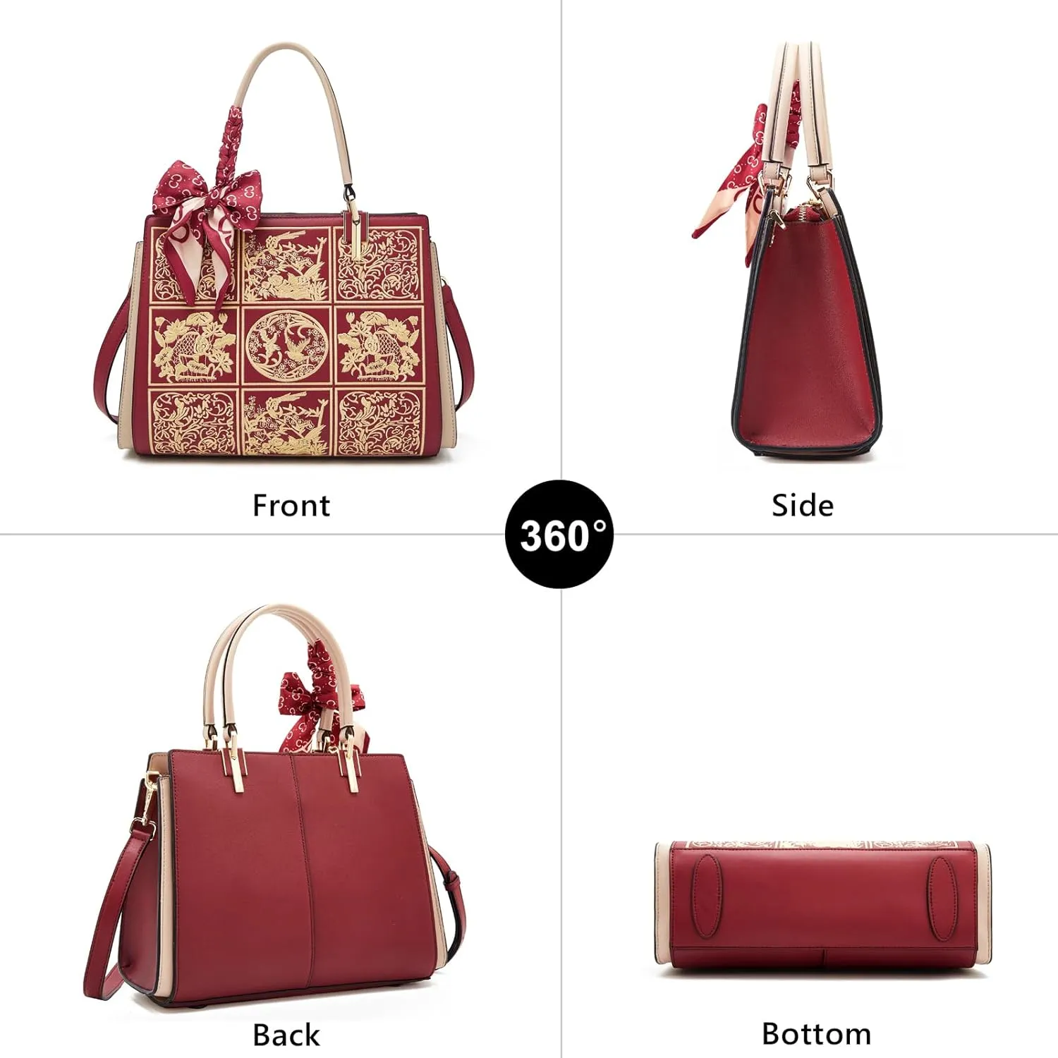 FOXLOVER Leather Satchel Handbags for Women Tote Shoulder Bag vintage Crossbody Bag Purse Top Handle bag with Embroidery