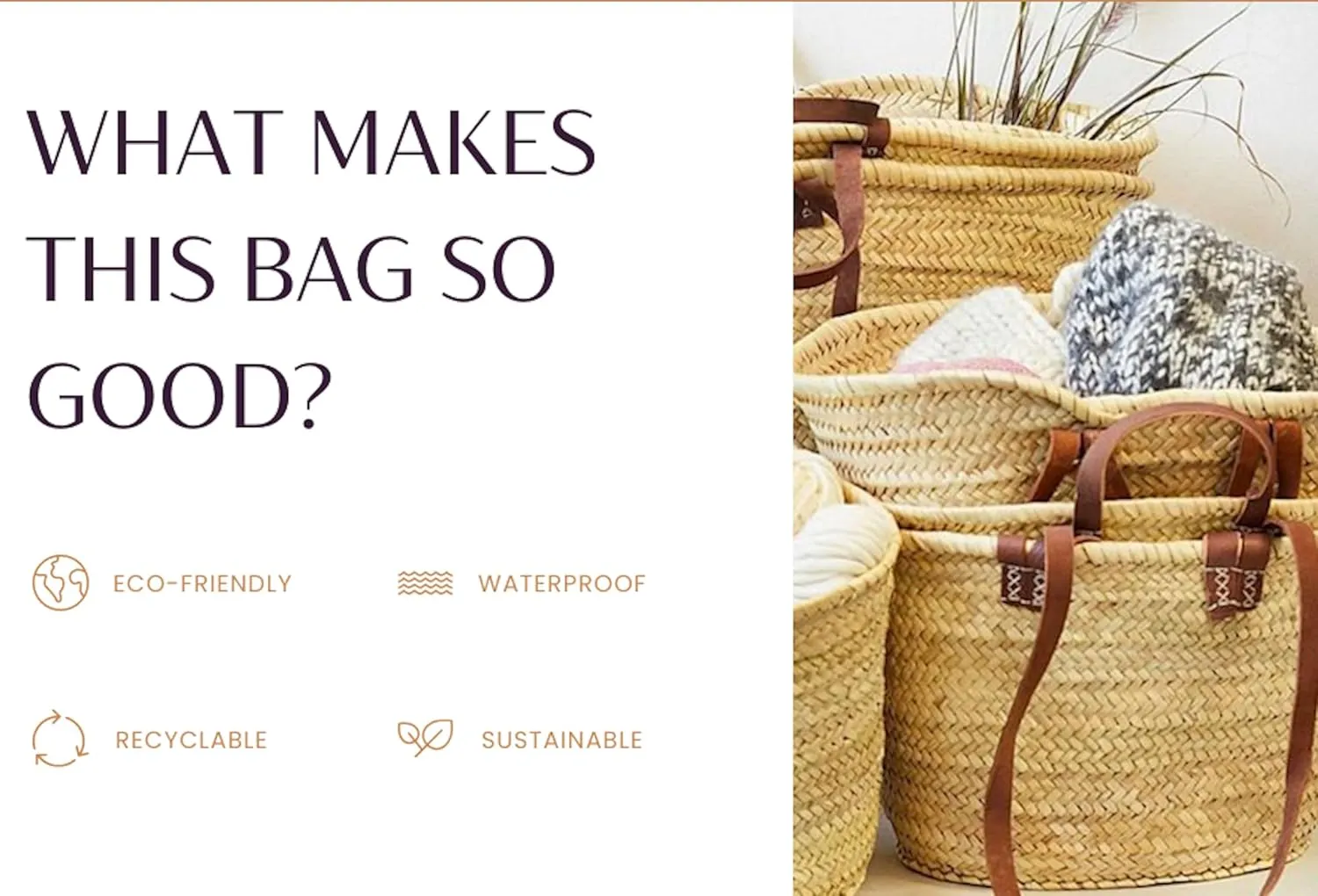 FRENCH BASKET with double flat leather handles, straw bag, beach bag, basket bag, shopping basket, wicker basket with handle, straw market basket (Large, Dark Brown)
