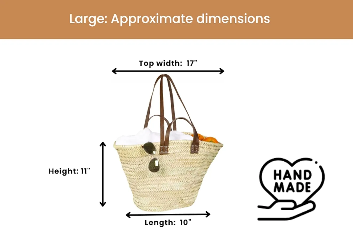 FRENCH BASKET with double flat leather handles, straw bag, beach bag, basket bag, shopping basket, wicker basket with handle, straw market basket (Large, Dark Brown)