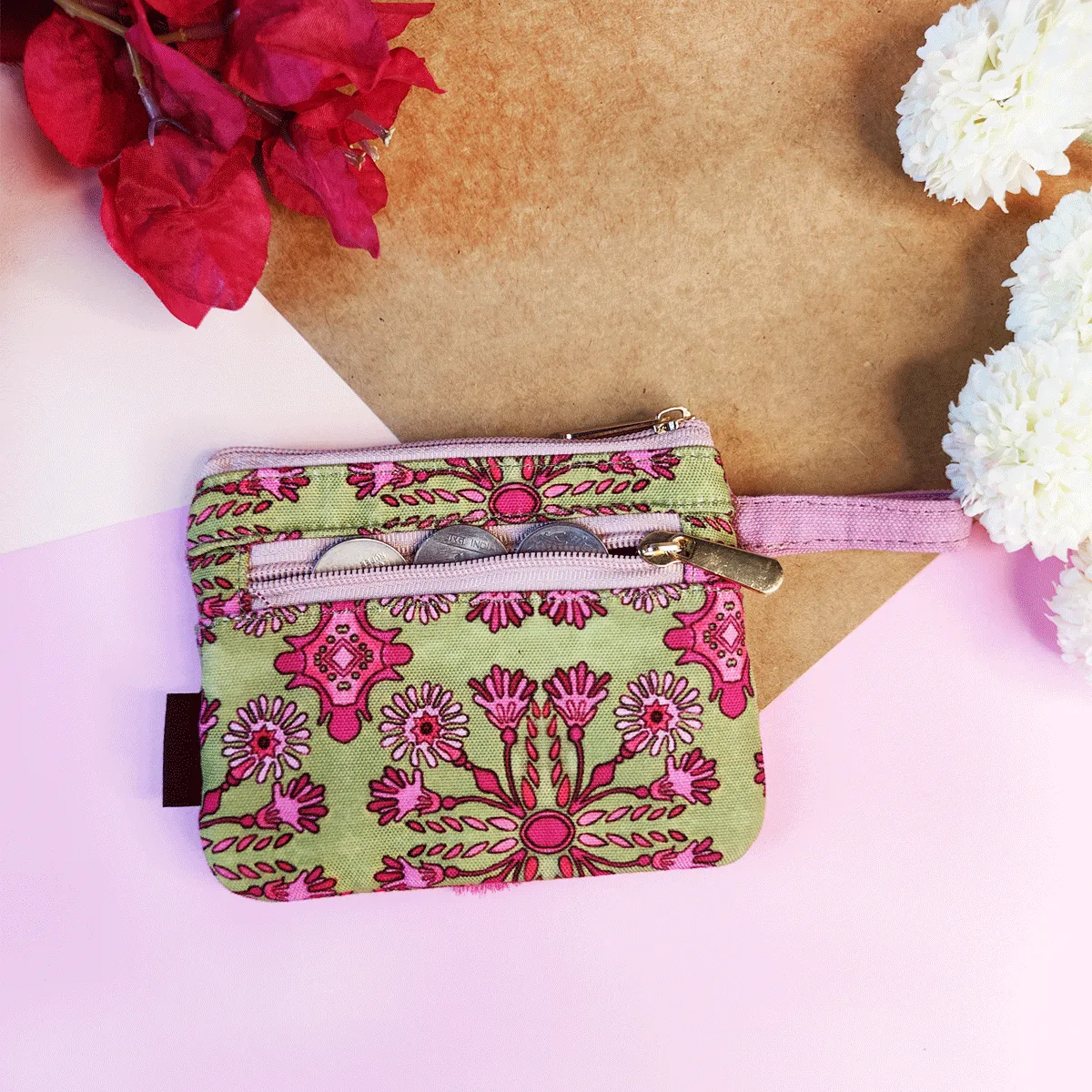 Front Flap Mini Wallet - Pink Tile