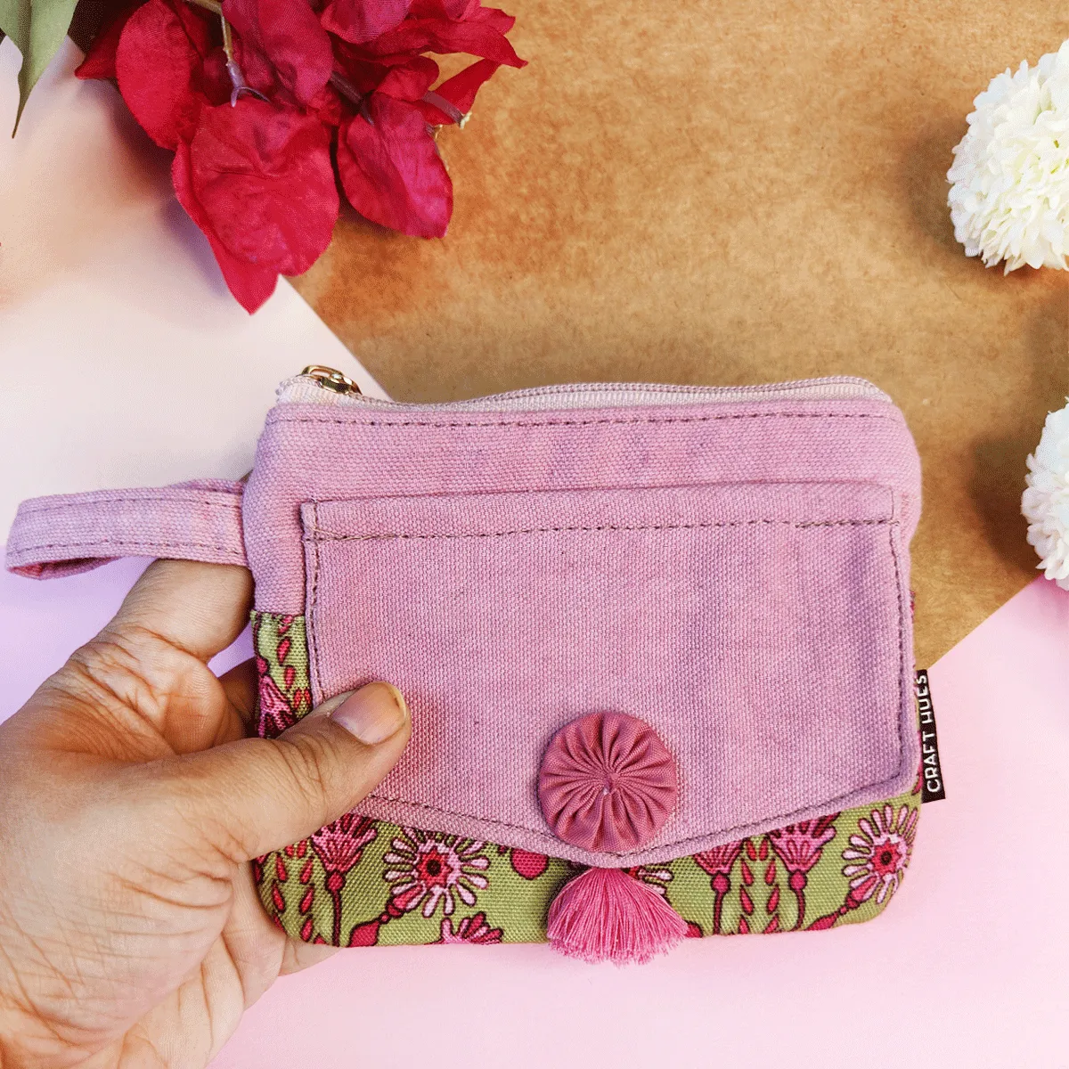 Front Flap Mini Wallet - Pink Tile