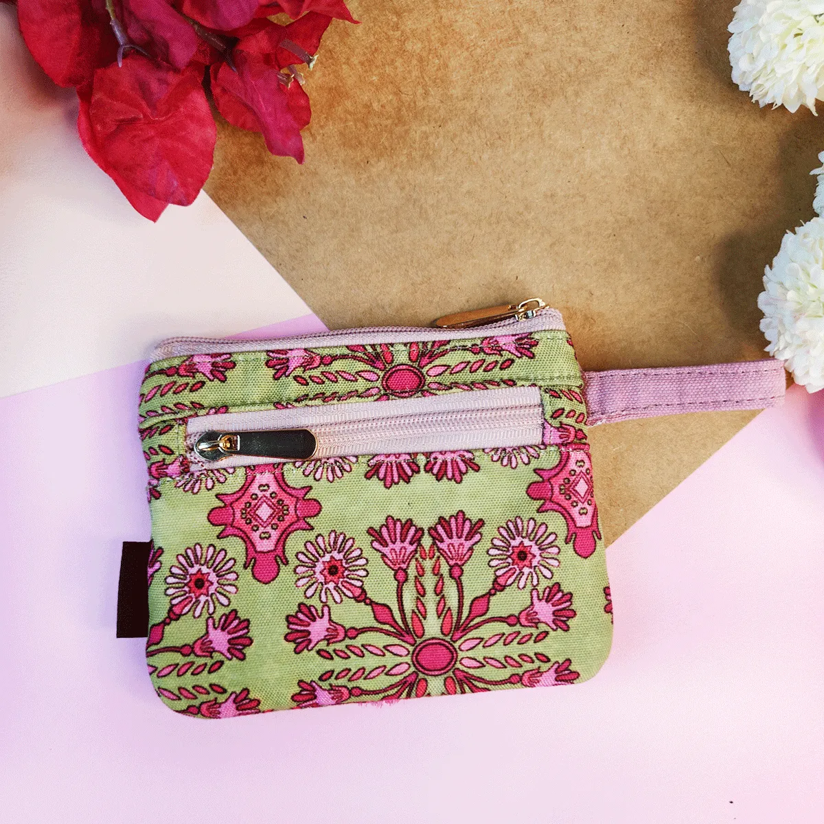Front Flap Mini Wallet - Pink Tile