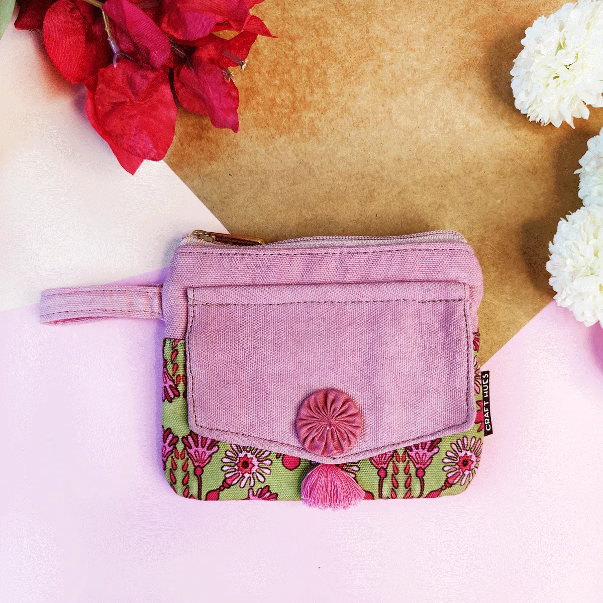 Front Flap Mini Wallet - Pink Tile