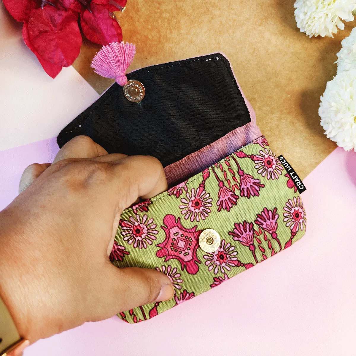 Front Flap Mini Wallet - Pink Tile