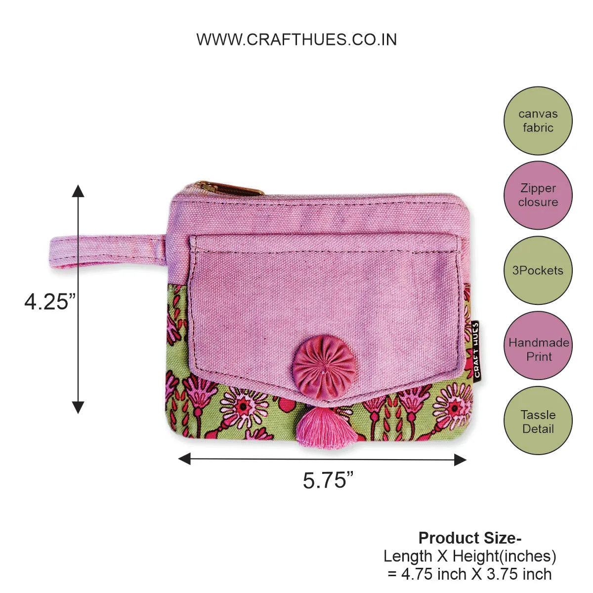 Front Flap Mini Wallet - Pink Tile